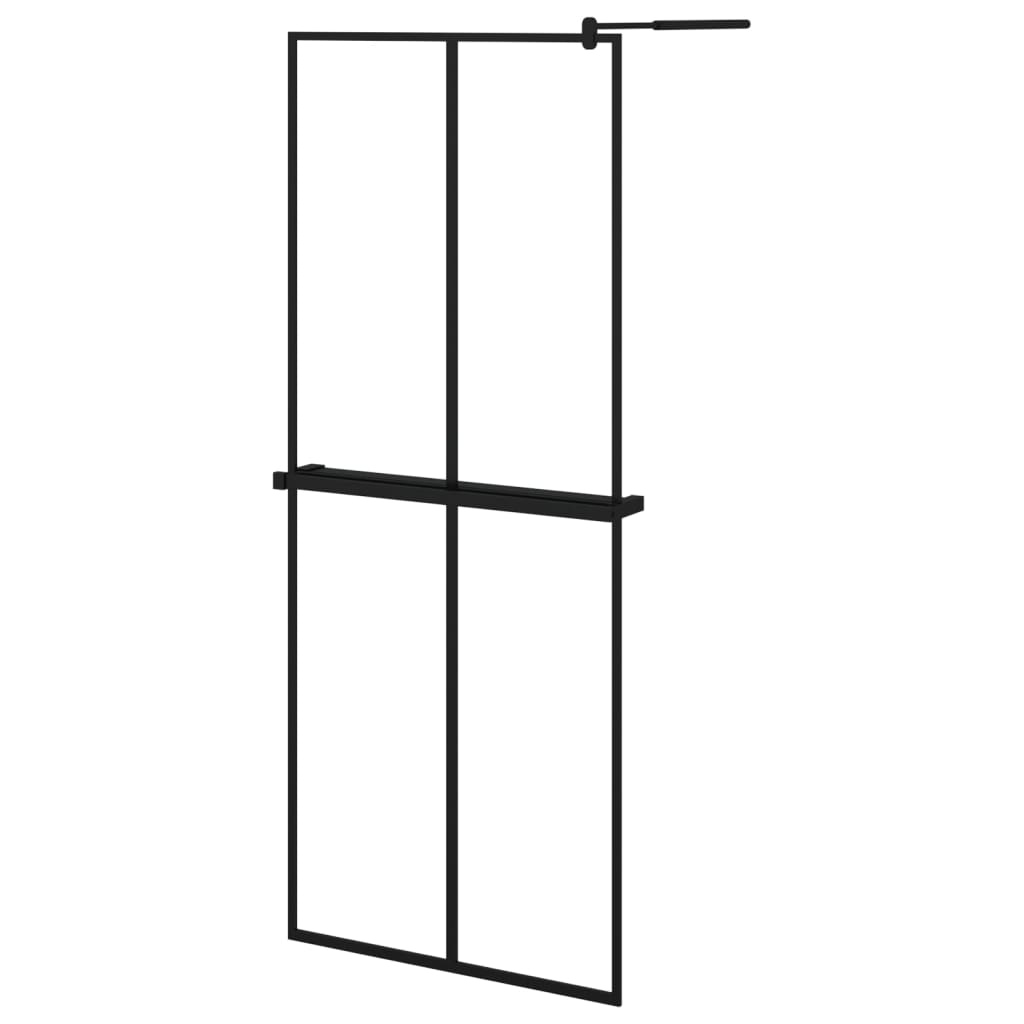 Walk-in Shower Wall with Shelf Black 31.5"x76.8" ESG Glass&Aluminum