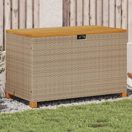 Patio Storage Box Beige 43.3"x21.7"x24.8" Poly Rattan Acacia Wood