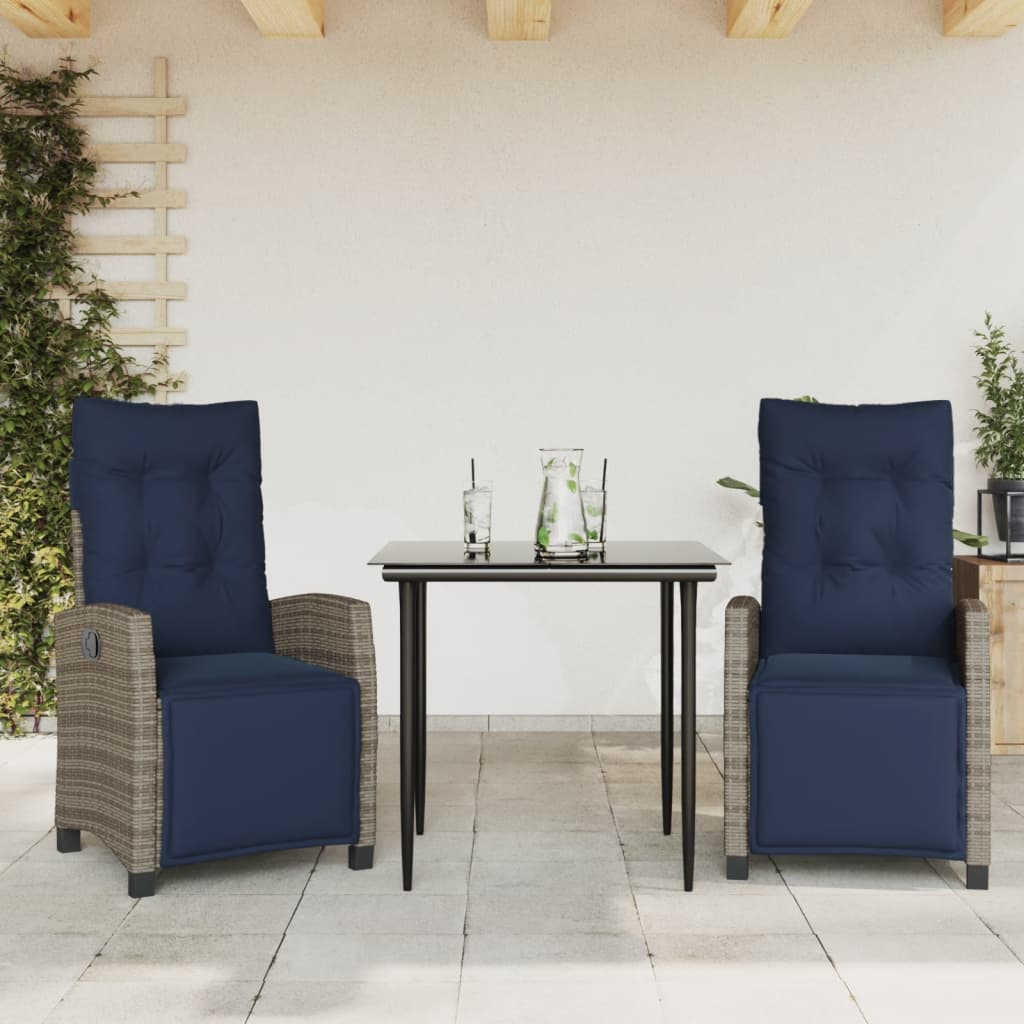 3 Piece Patio Dining Set with Cushions Gray Poly Rattan