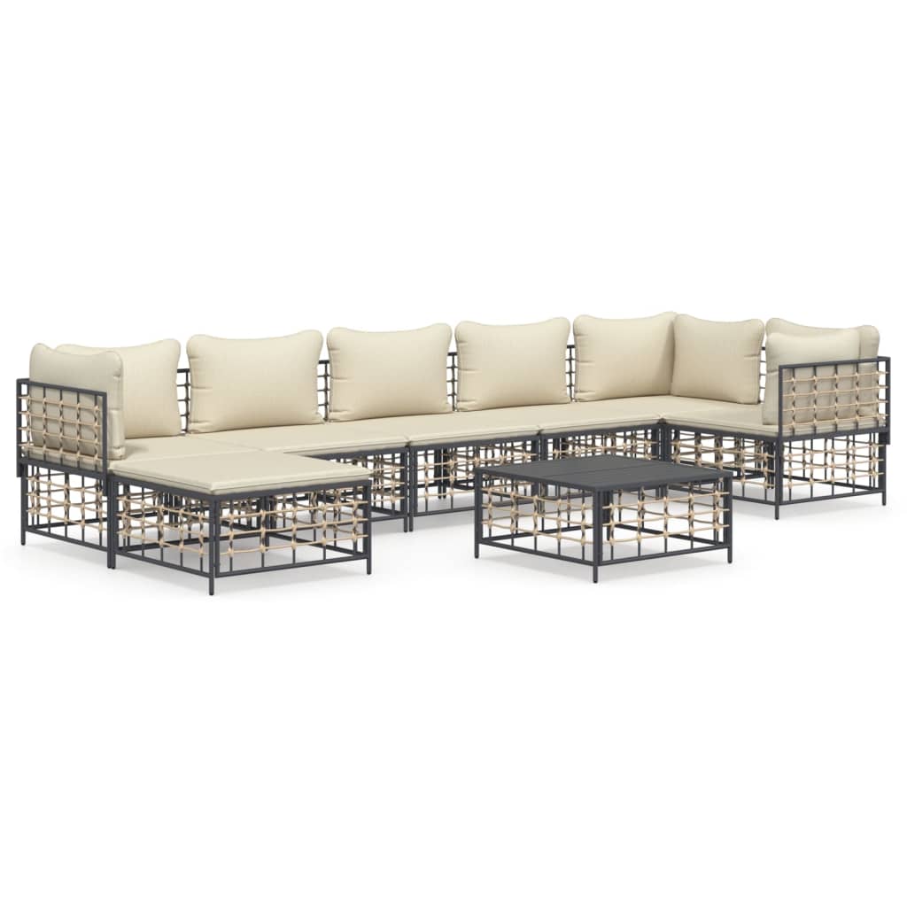 8 Piece Patio Lounge Set with Cushions Anthracite Poly Rattan