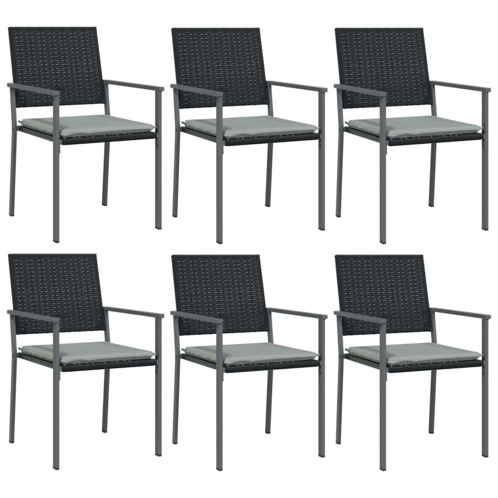 Patio Chairs with Cushions 6 pcs Black 21.3"x24.6"x35" Poly Rattan