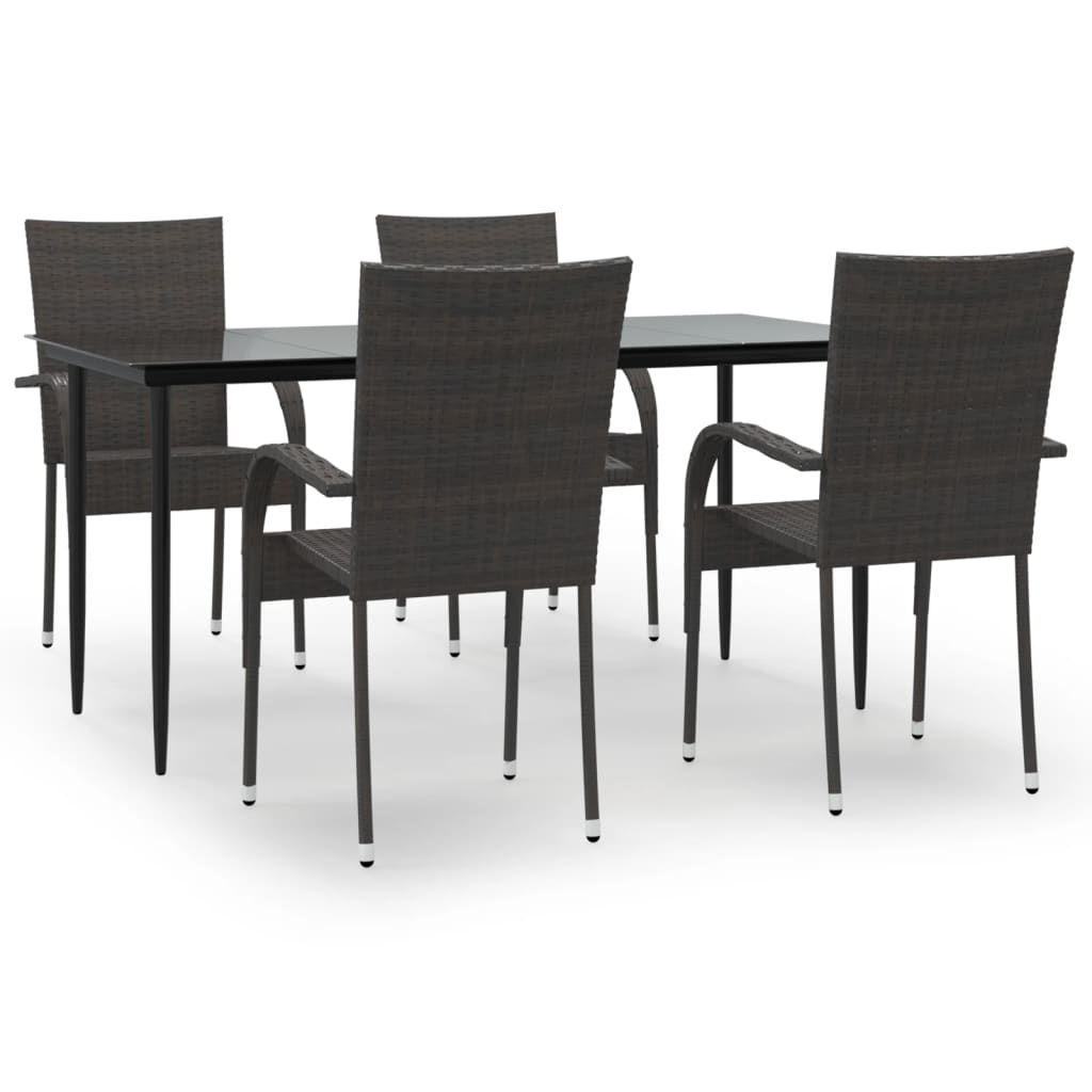 5 Piece Patio Dining Set Brown Poly Rattan