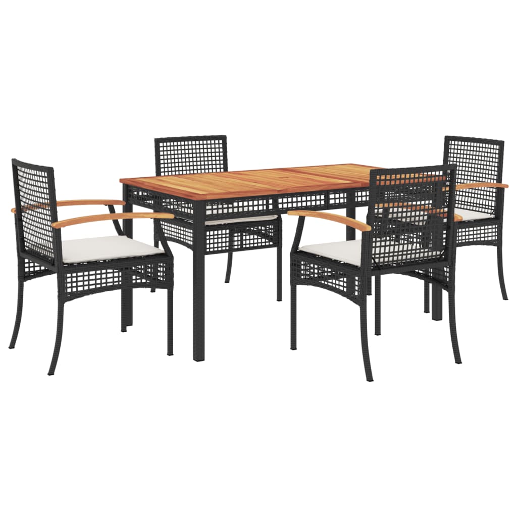 5 Piece Patio Dining Set with Cushions Black Poly Rattan