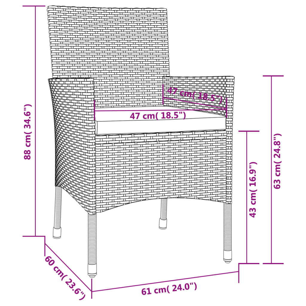 Patio Chairs with Cushions 4 pcs Poly Rattan Black