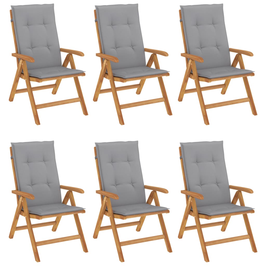 Reclining Patio Chairs with Cushions 6 pcs Solid Wood Teak