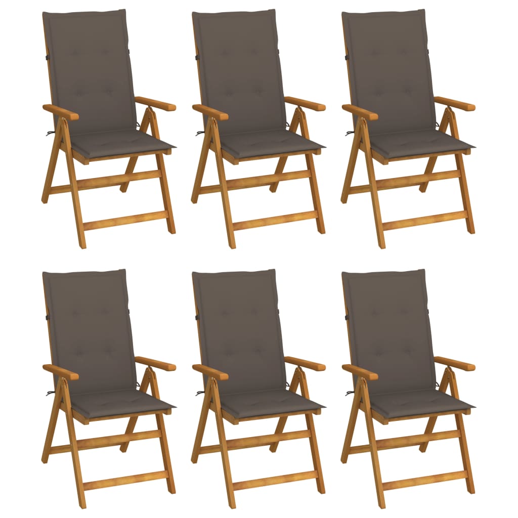 Folding Patio Chairs 6 pcs with Cushions Solid Acacia Wood