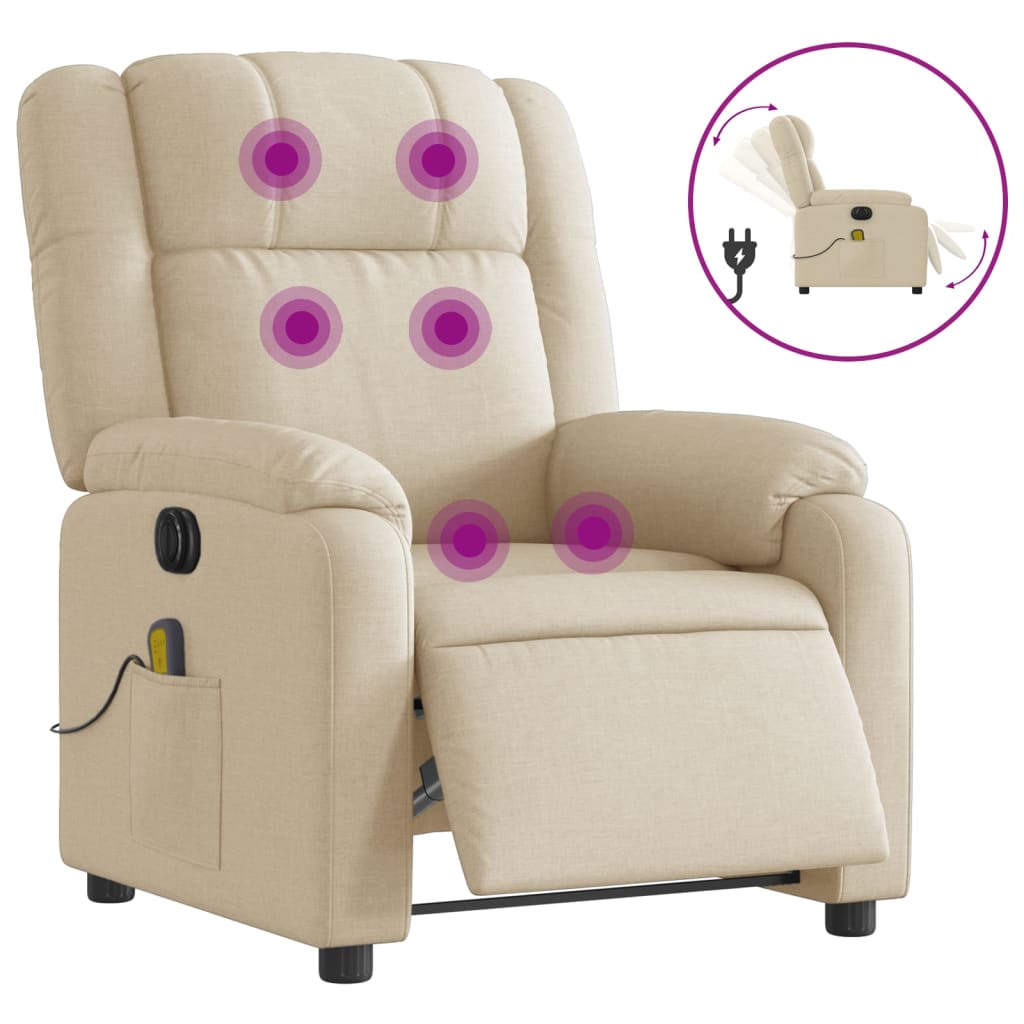 Electric Massage Recliner Chair Cream Fabric