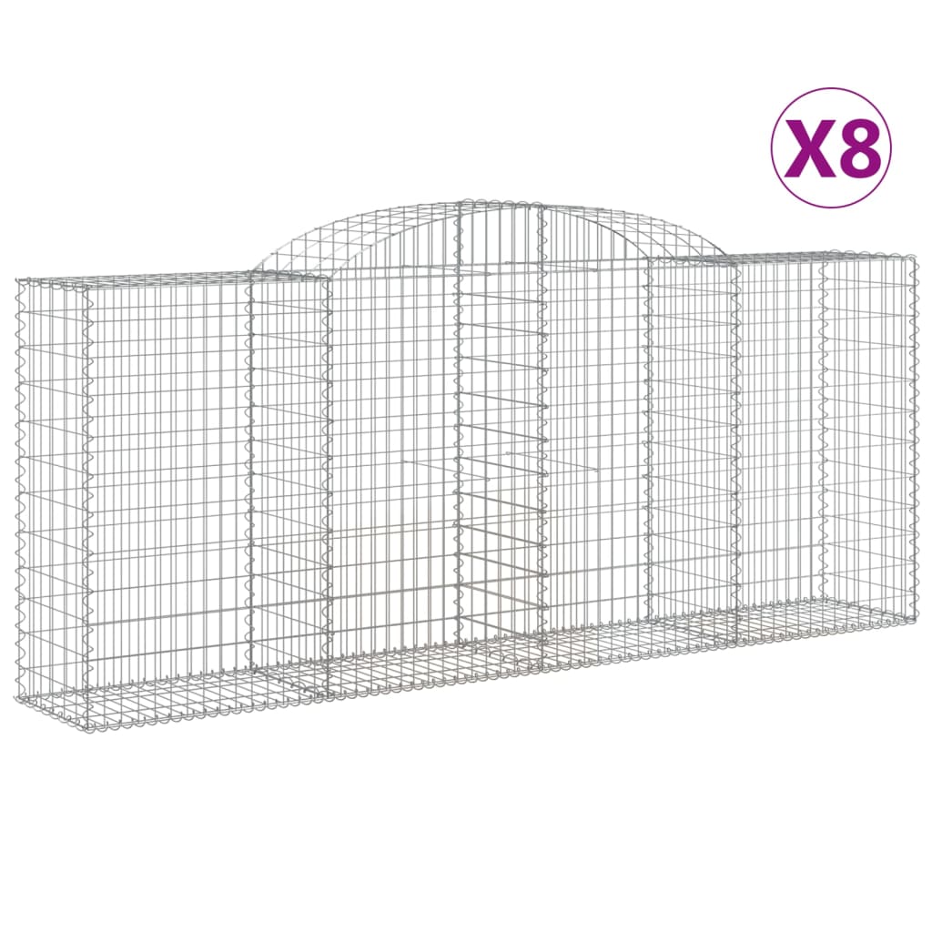 Arched Gabion Baskets 8 pcs 118.1"x19.7"x47.2"/55.1" Galvanized Iron