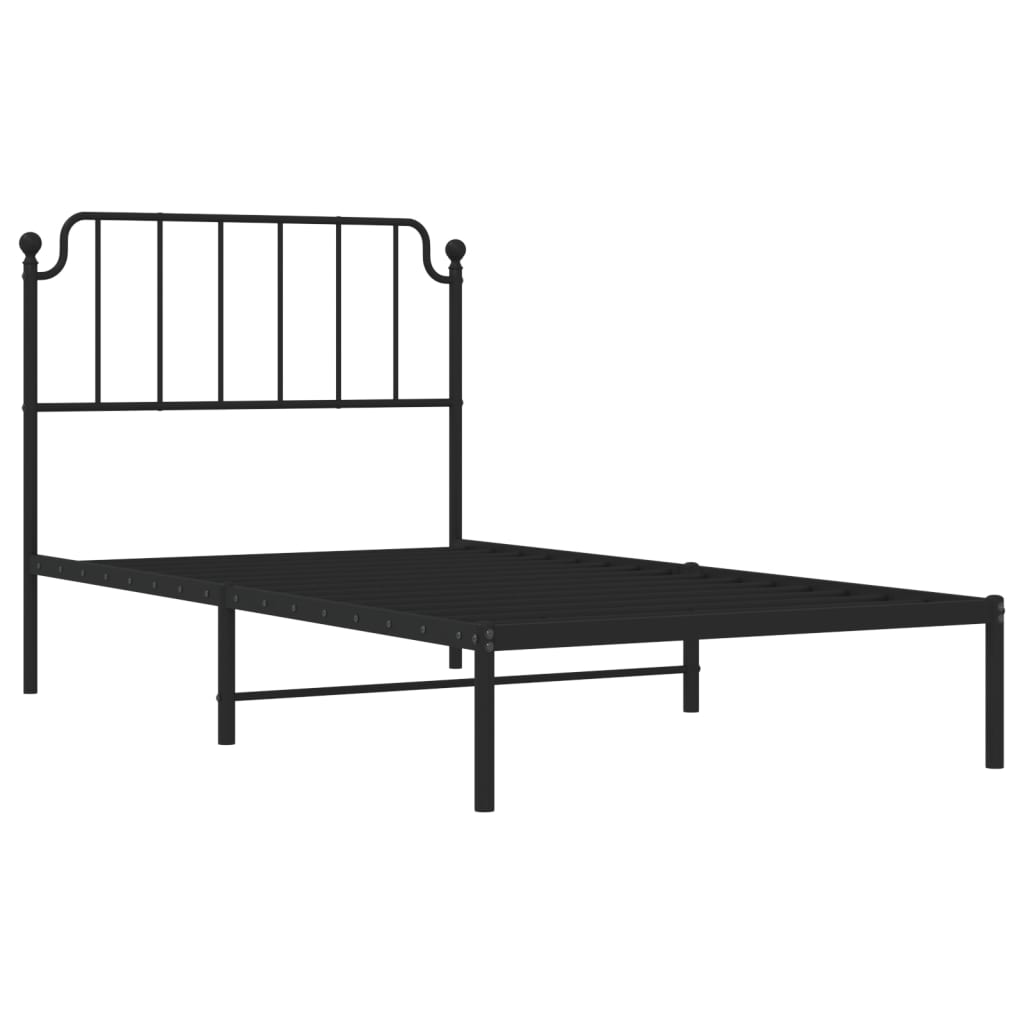 Metal Bed Frame without Mattress with Headboard Black 39.4"x74.8"