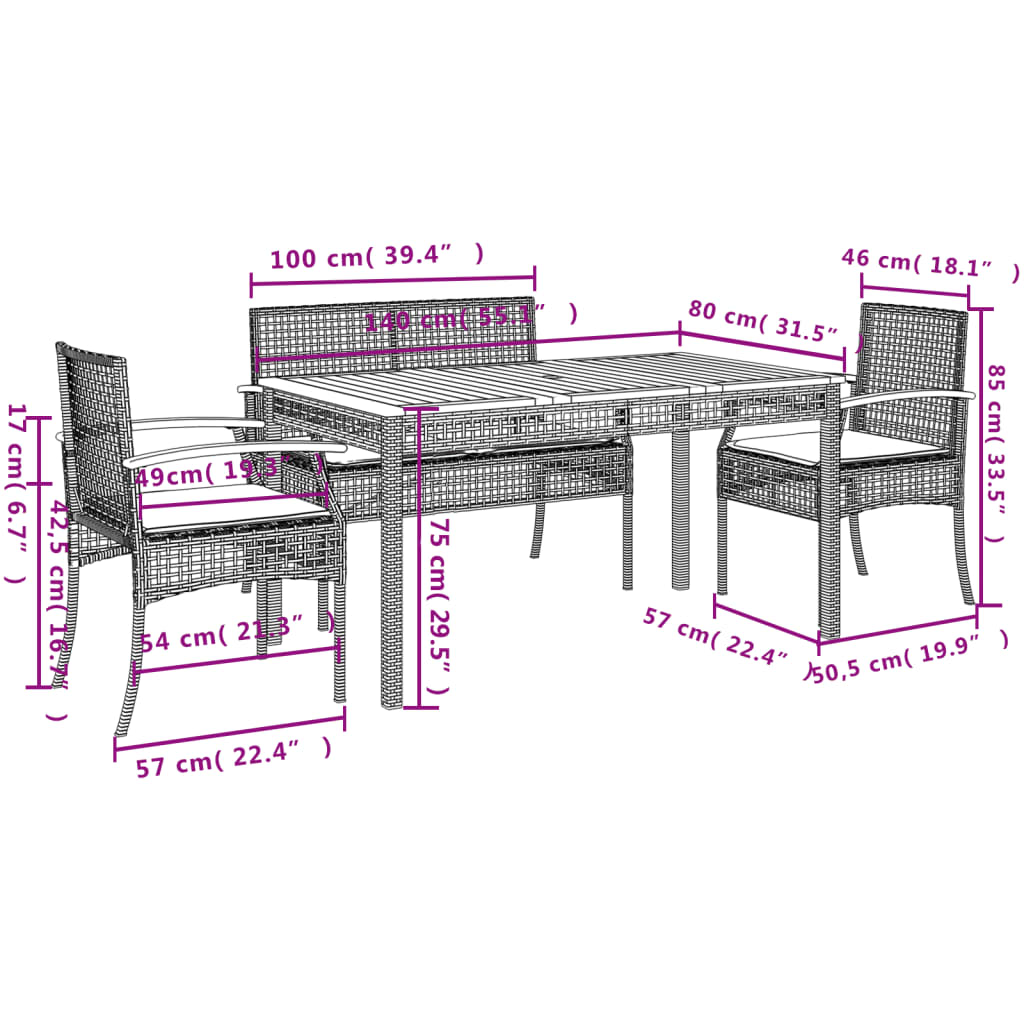 5 Piece Patio Dining Set with Cushions Beige Poly Rattan