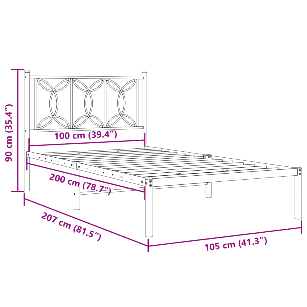 Metal Bed Frame without Mattress with Headboard White 39.4"x78.7"