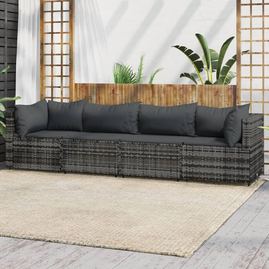 4 Piece Patio Lounge Set with Cushions Gray Poly Rattan