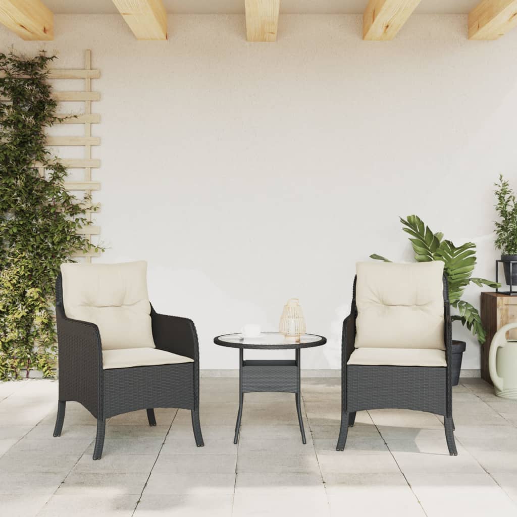 Patio Chairs with Cushions 2 pcs Black Poly Rattan