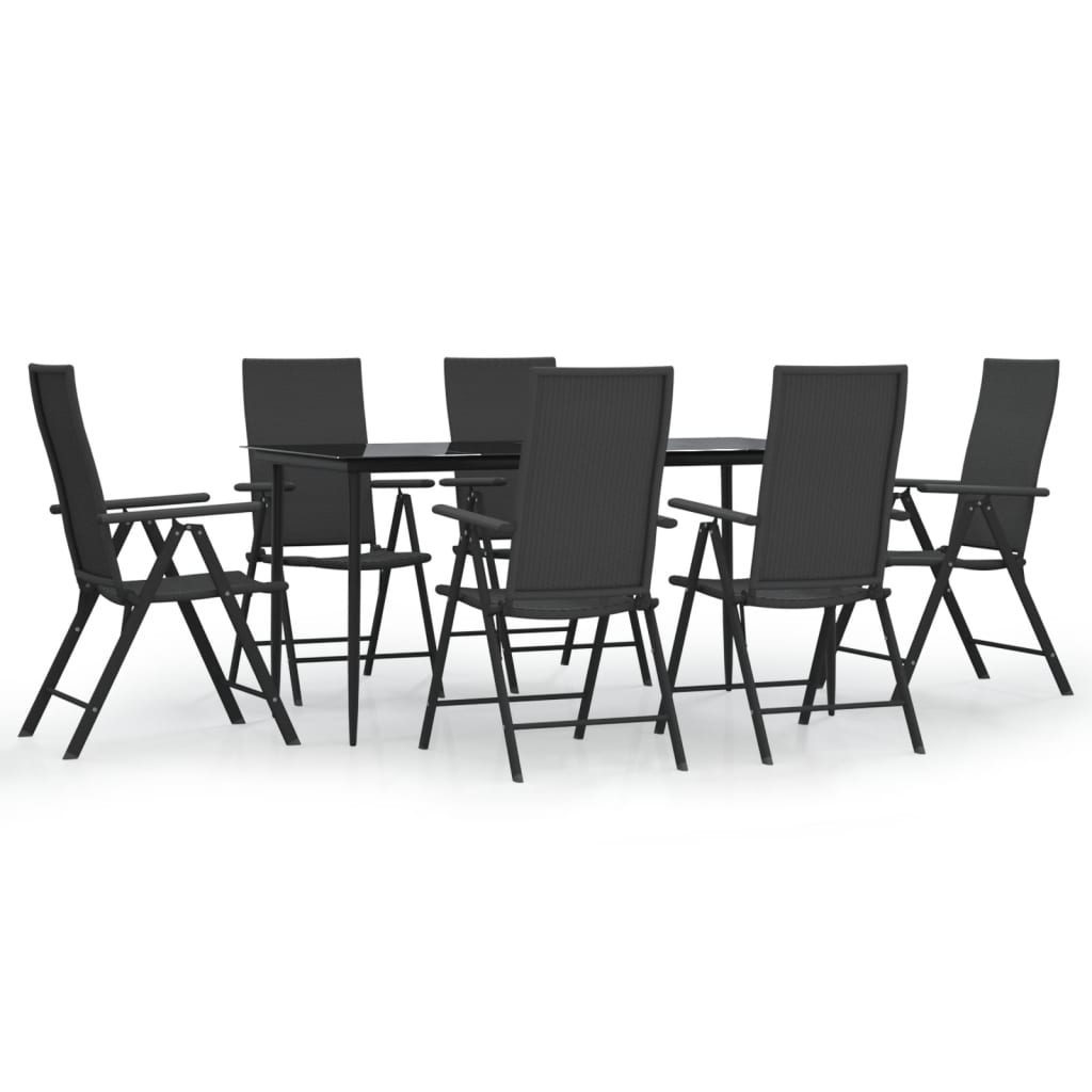 7 Piece Patio Dining Set Black Poly Rattan