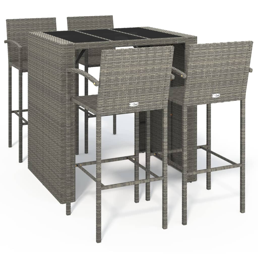 5 Piece Patio Bar Set Gray Poly Rattan