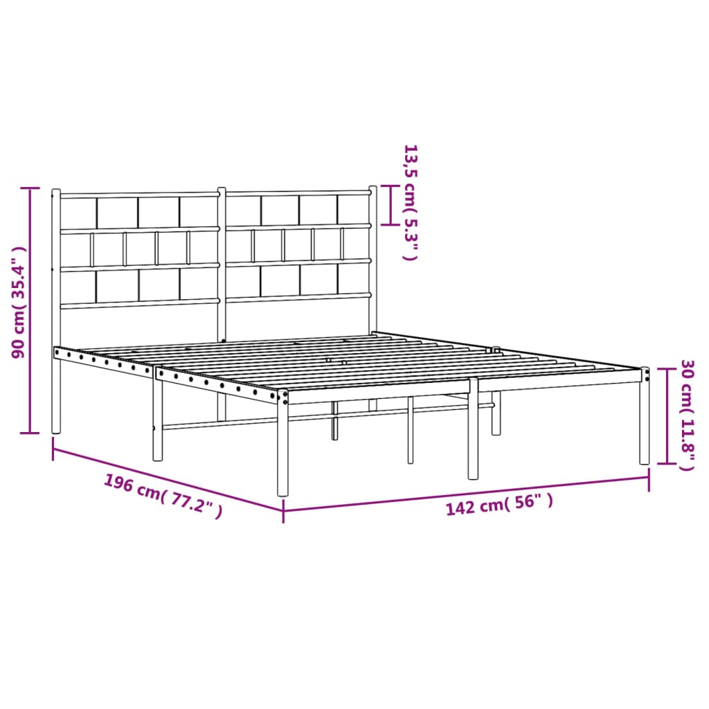 Metal Bed Frame without Mattress with Headboard Black 53.1"x74.8"