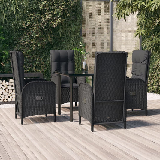 5 Piece Patio Dining Set with Cushions Black Poly Rattan