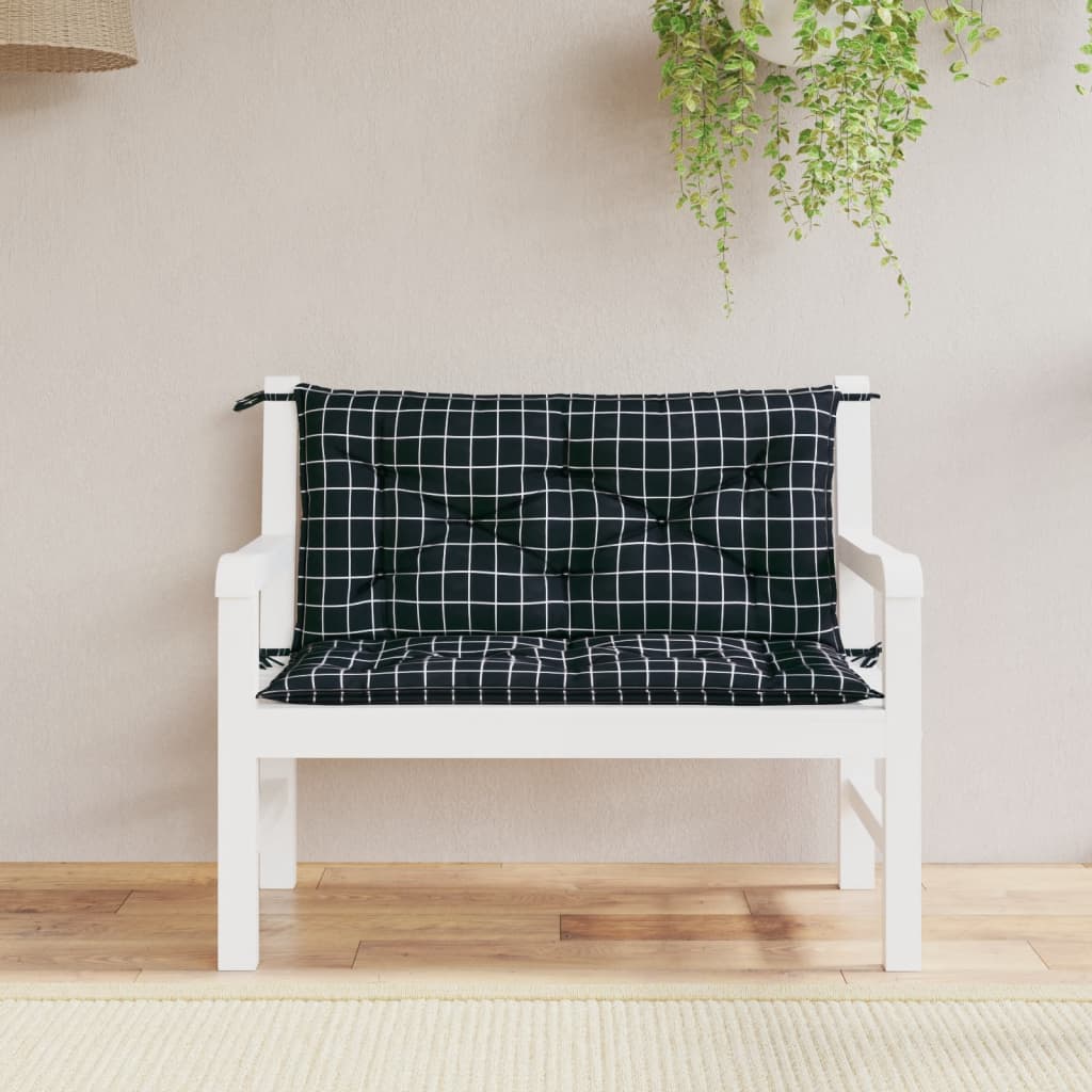 Garden Bench Cushions 2pcs Black Check Pattern 39.4"x19.7"x2.8" Fabric