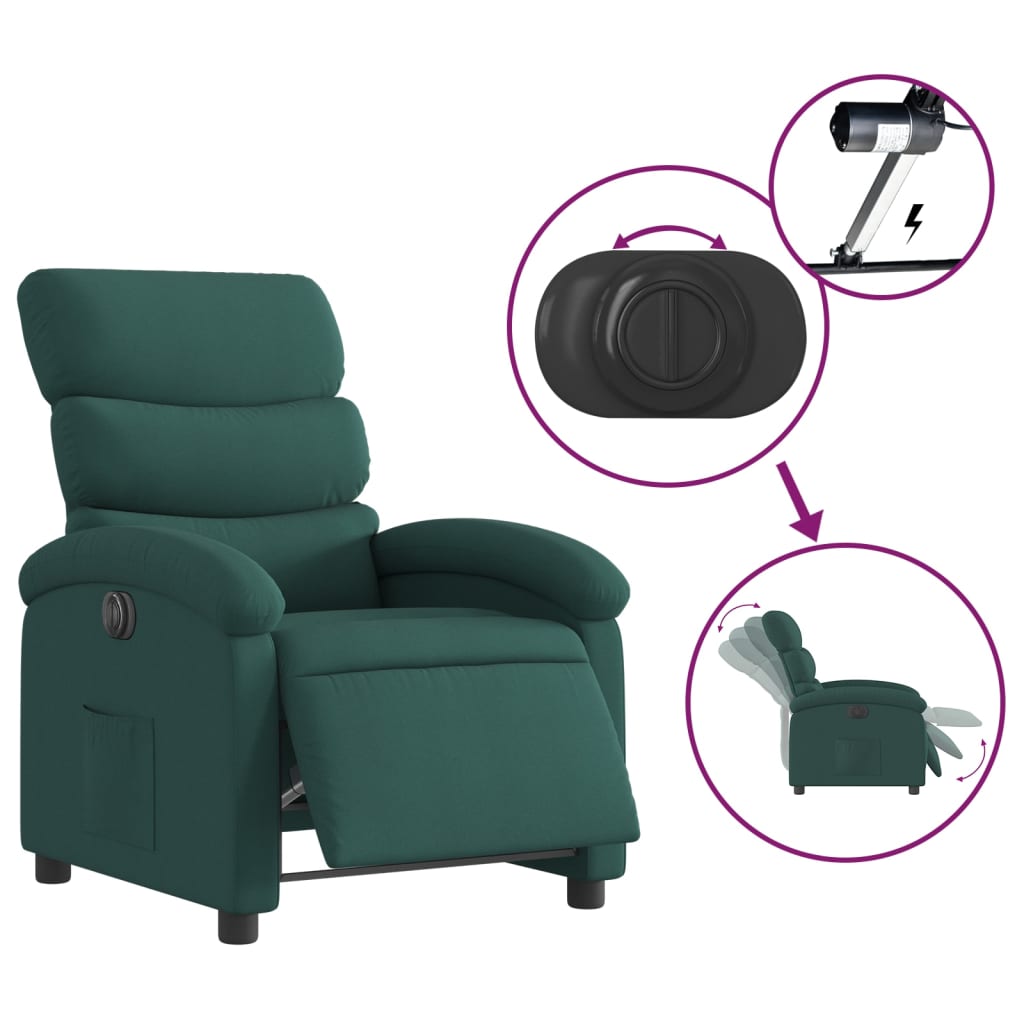 Electric Recliner Chair Dark Green Fabric