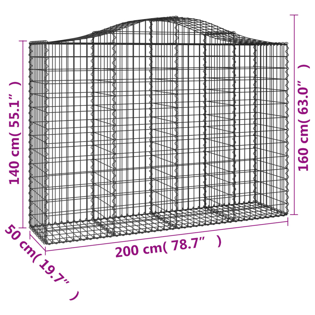 Arched Gabion Baskets 14 pcs 78.7"x19.7"x55.1"/63" Galvanized Iron