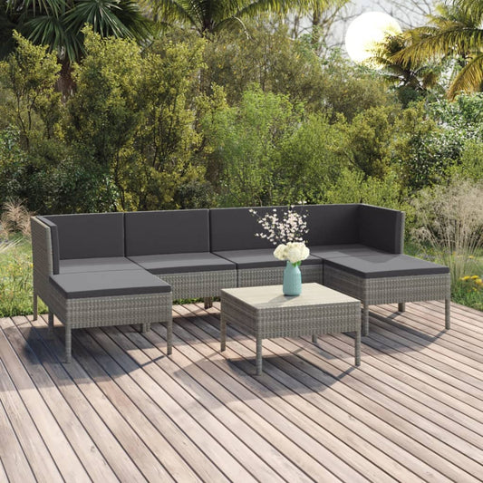 7 Piece Patio Lounge Set with Cushions Poly Rattan Gray