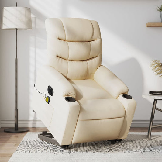 Electric Stand up Massage Recliner Chair Cream Fabric