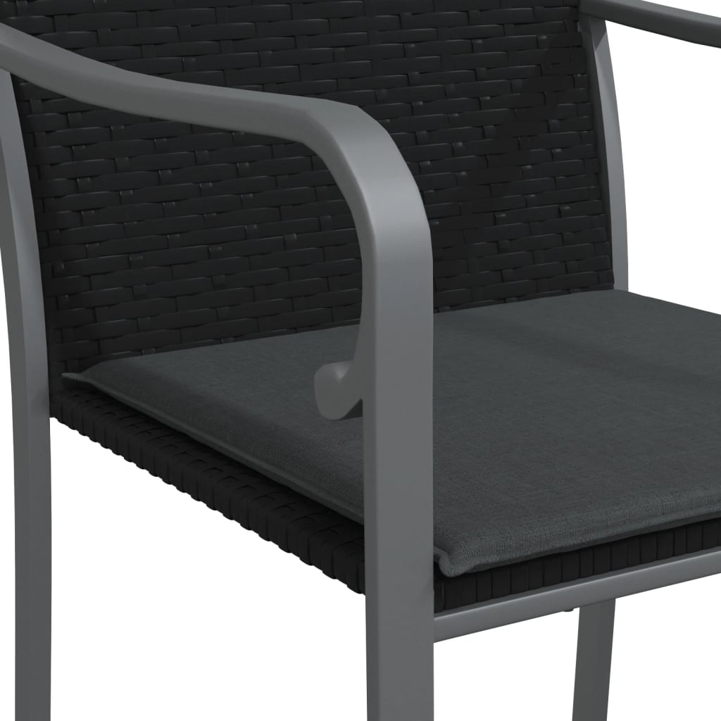 Patio Chairs with Cushions 2 pcs Black 22"x23.2"x33.1" Poly Rattan