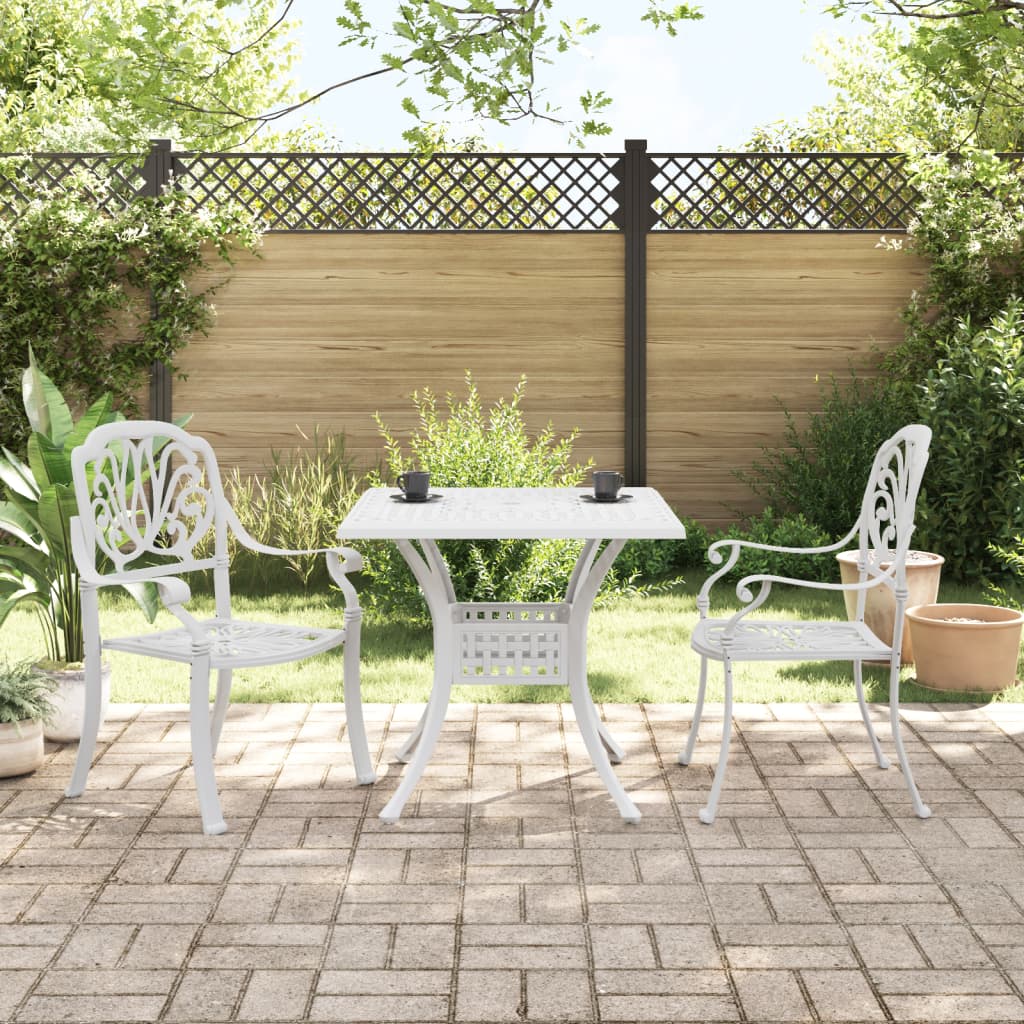 3 Piece Bistro Set White Cast Aluminum