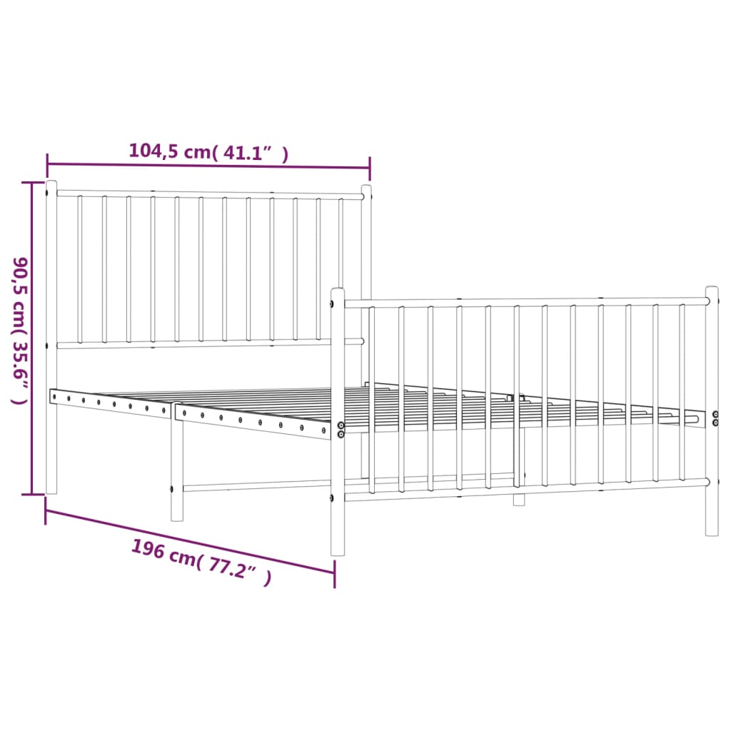 Metal Bed Frame without Mattress with Footboard Black 39.4"x74.8"