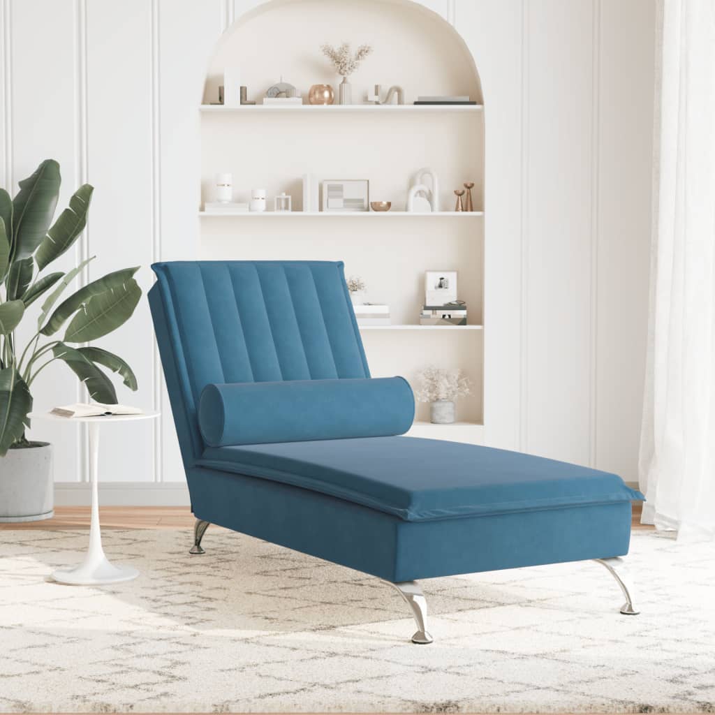 Massage Chaise Lounge with Bolster Blue Velvet