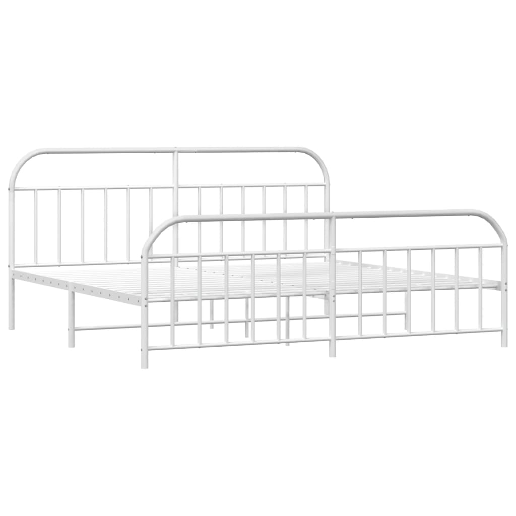 Metal Bed Frame without Mattress with Footboard White 76"x79.9"