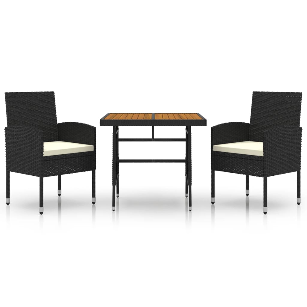 3 Piece Patio Dining Set Poly Rattan Black