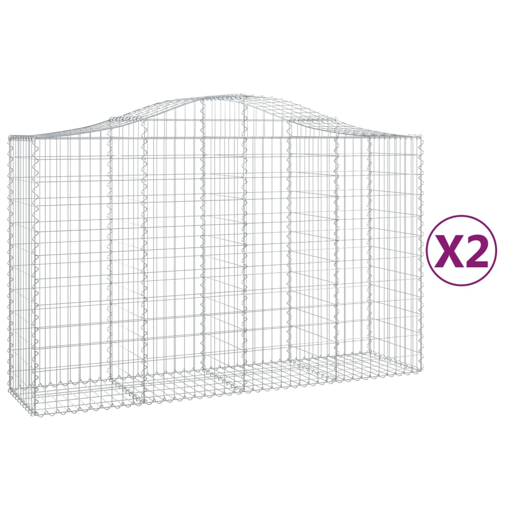 Arched Gabion Baskets 2 pcs 78.7"x19.7"x47.2"/55.1" Galvanized Iron