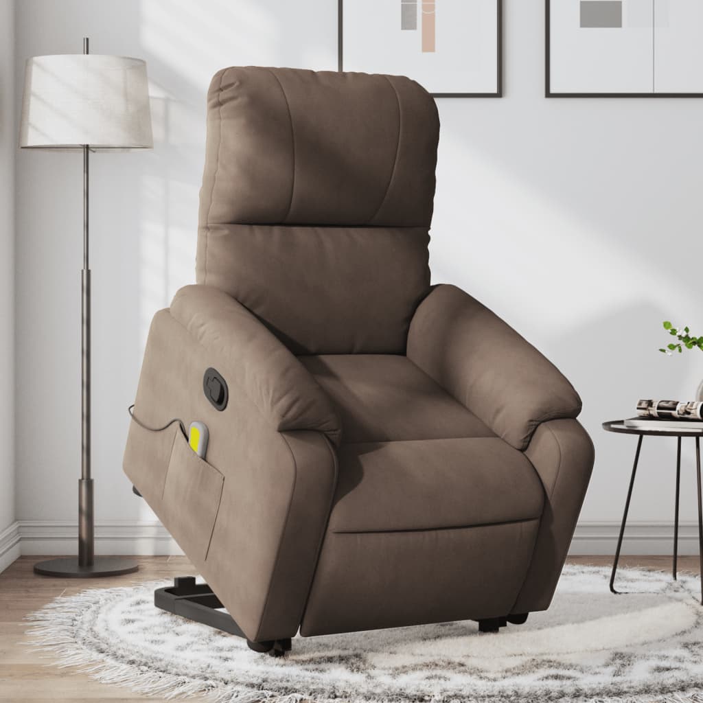 Stand up Massage Recliner Chair Brown Microfiber Fabric