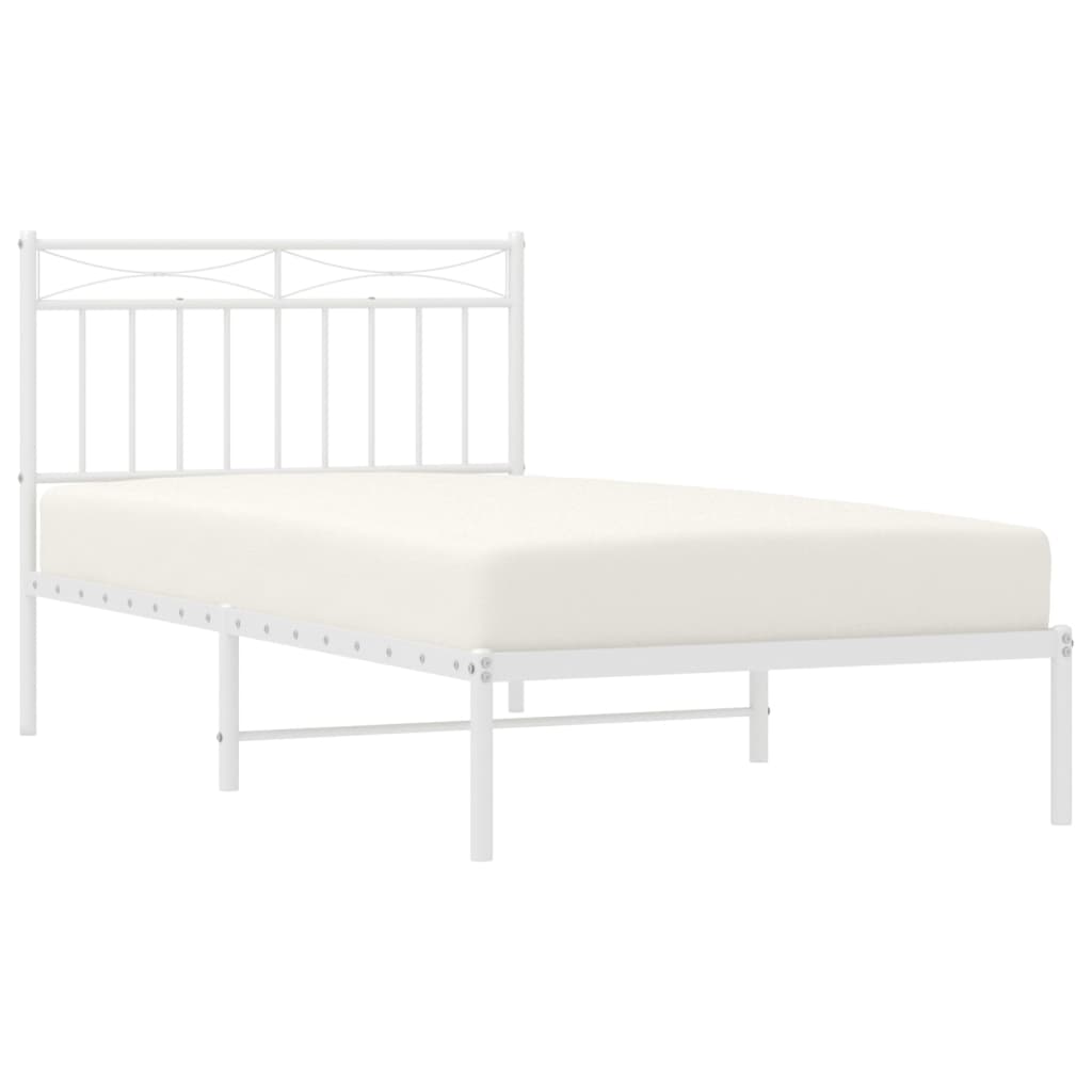 Metal Bed Frame without Mattress with Headboard White 39.4"x74.8"