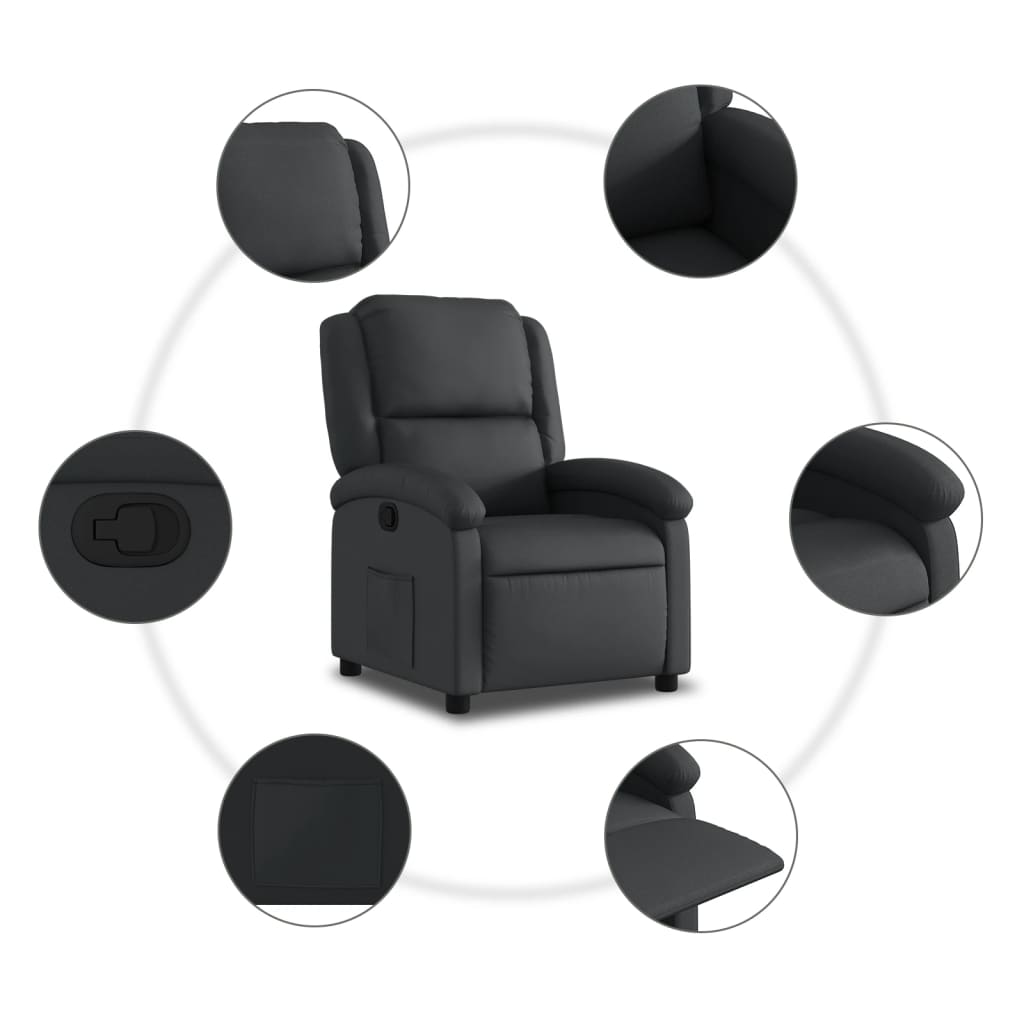 Recliner Chair Black Real Leather