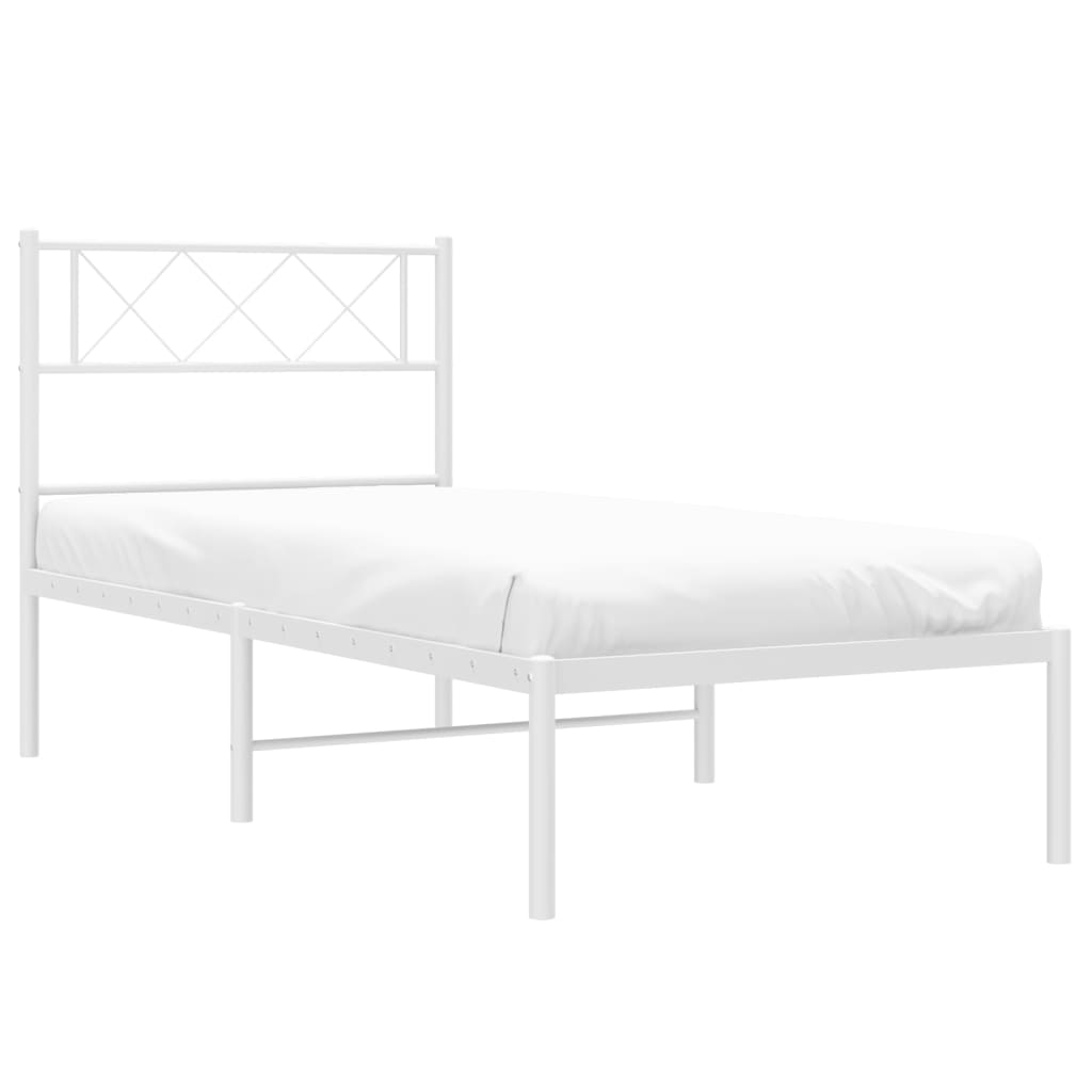 Metal Bed Frame without Mattress with Headboard White 39.4"x74.8"