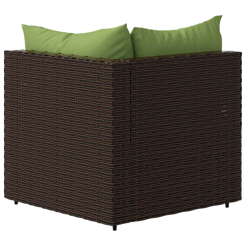 Patio Corner Sofa with Cushions Brown Poly Rattan