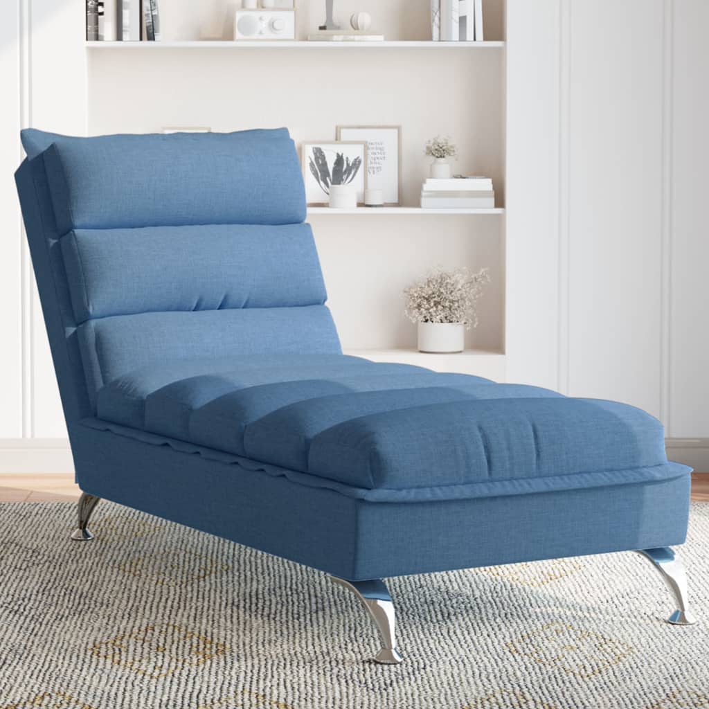 Chaise Lounge with Cushions Blue Fabric