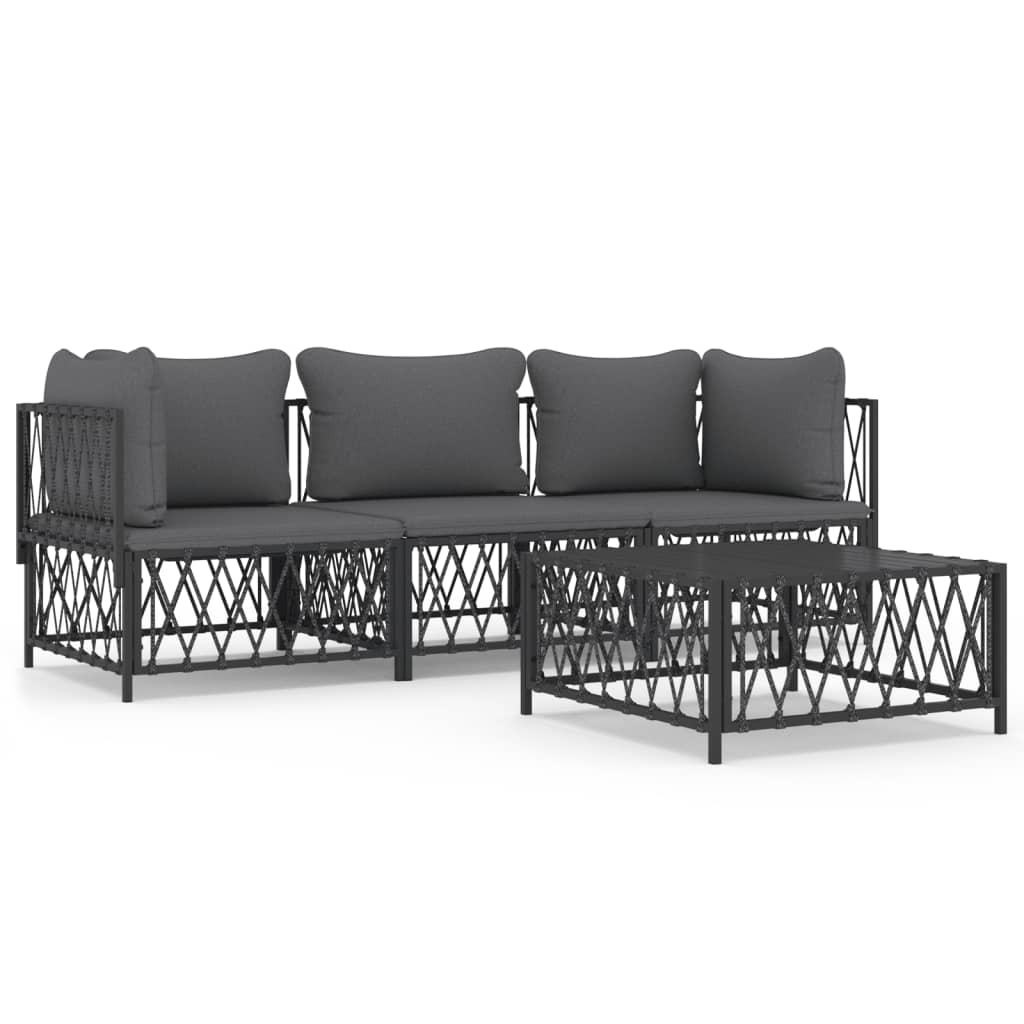 4 Piece Patio Lounge Set with Cushions Anthracite Steel