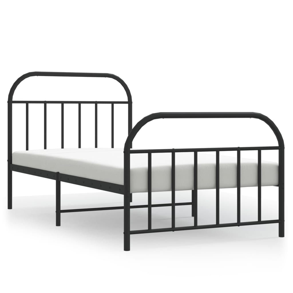 Metal Bed Frame without Mattress with Footboard Black 39.4"x74.8"