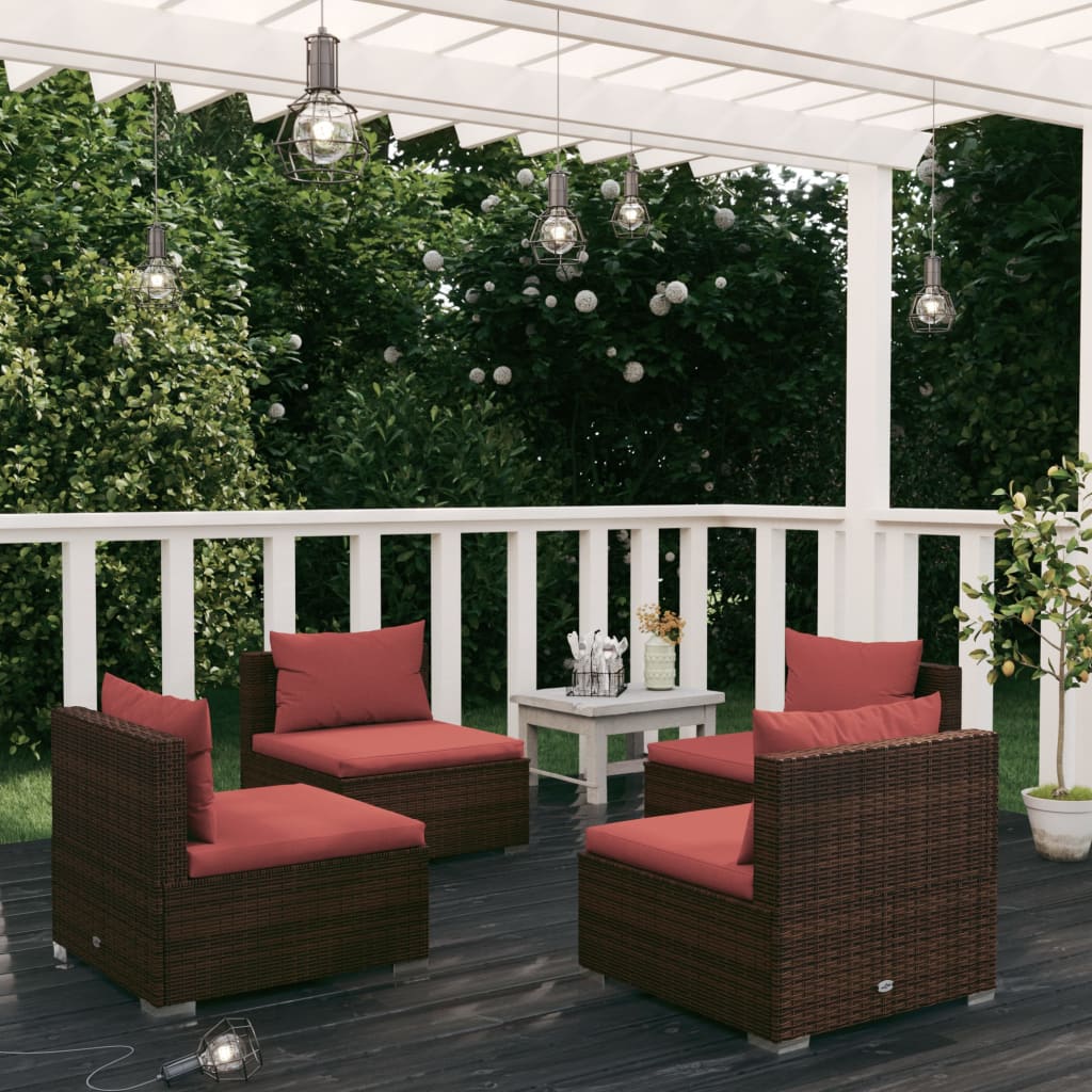 4 Piece Patio Lounge Set with Cushions Poly Rattan Brown