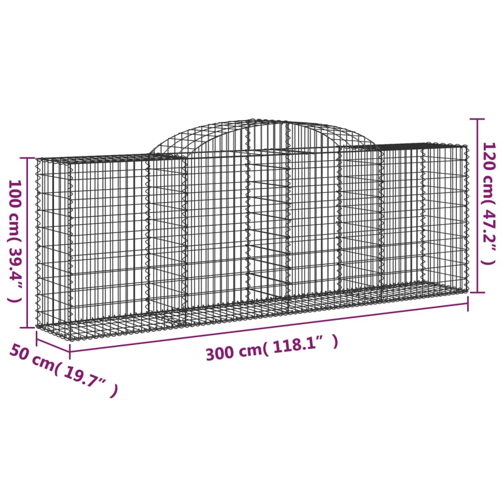 Arched Gabion Baskets 4 pcs 118.1"x19.7"x39.4"/47.2" Galvanized Iron