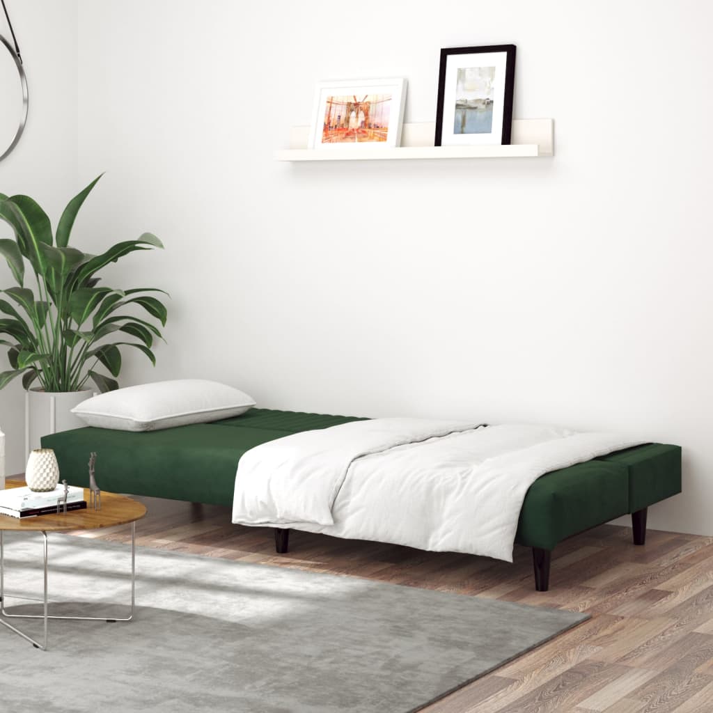 2-Seater Sofa Bed Dark Green Velvet