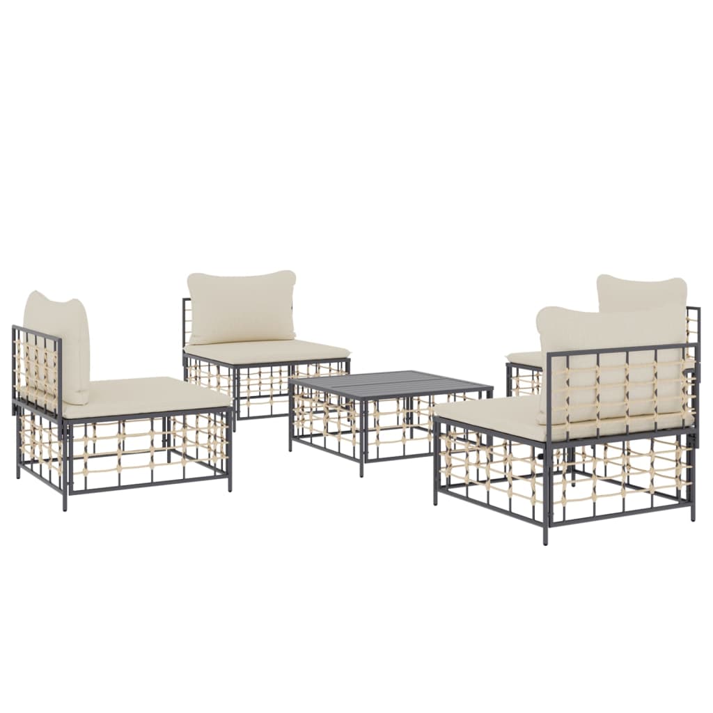 5 Piece Patio Lounge Set with Cushions Anthracite Poly Rattan