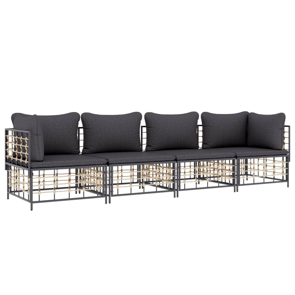 4 Piece Patio Lounge Set with Cushions Anthracite Poly Rattan