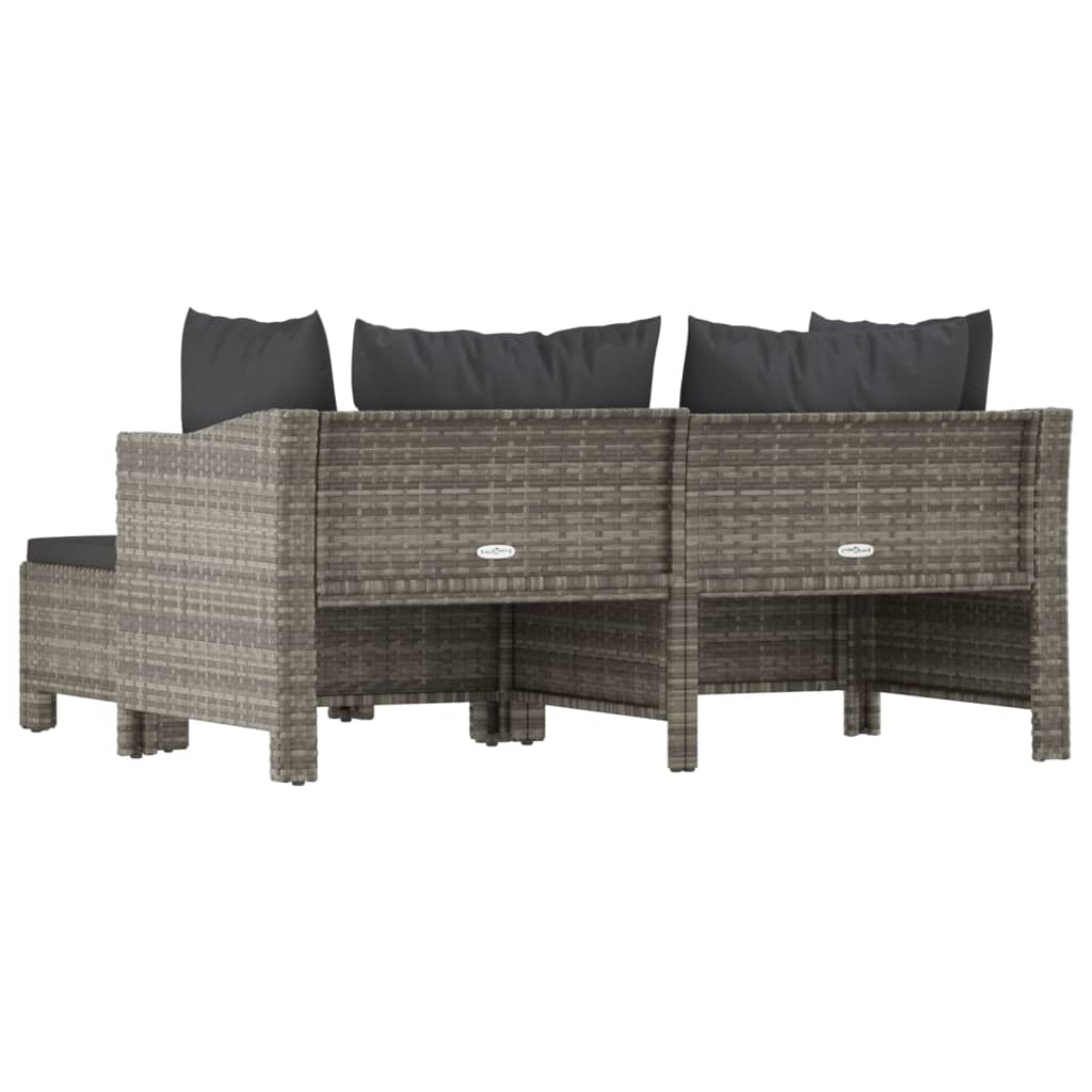 3 Piece Patio Lounge Set with Cushions Gray Poly Rattan