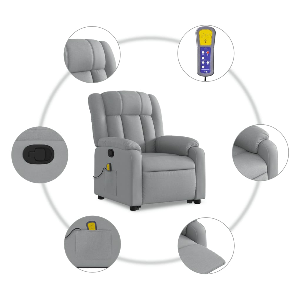 Stand up Massage Recliner Chair Light Gray Fabric