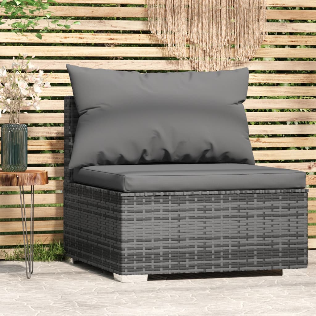 Patio Middle Sofa with Cushions Black Poly Rattan