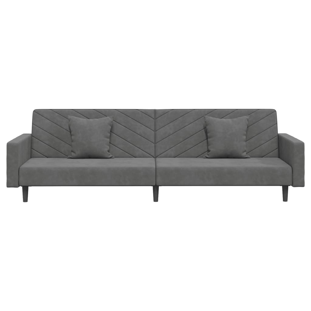 2-Seater Sofa Bed with Two Pillows Dark Gray Velvet